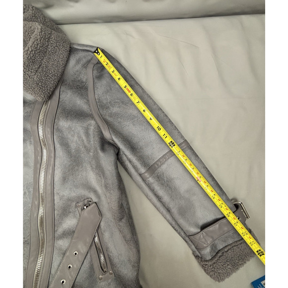Avec Les Filles Womens Bonded Faux Shearling Biker Moto Jacket - Gray Size XL - Picture 11 of 15